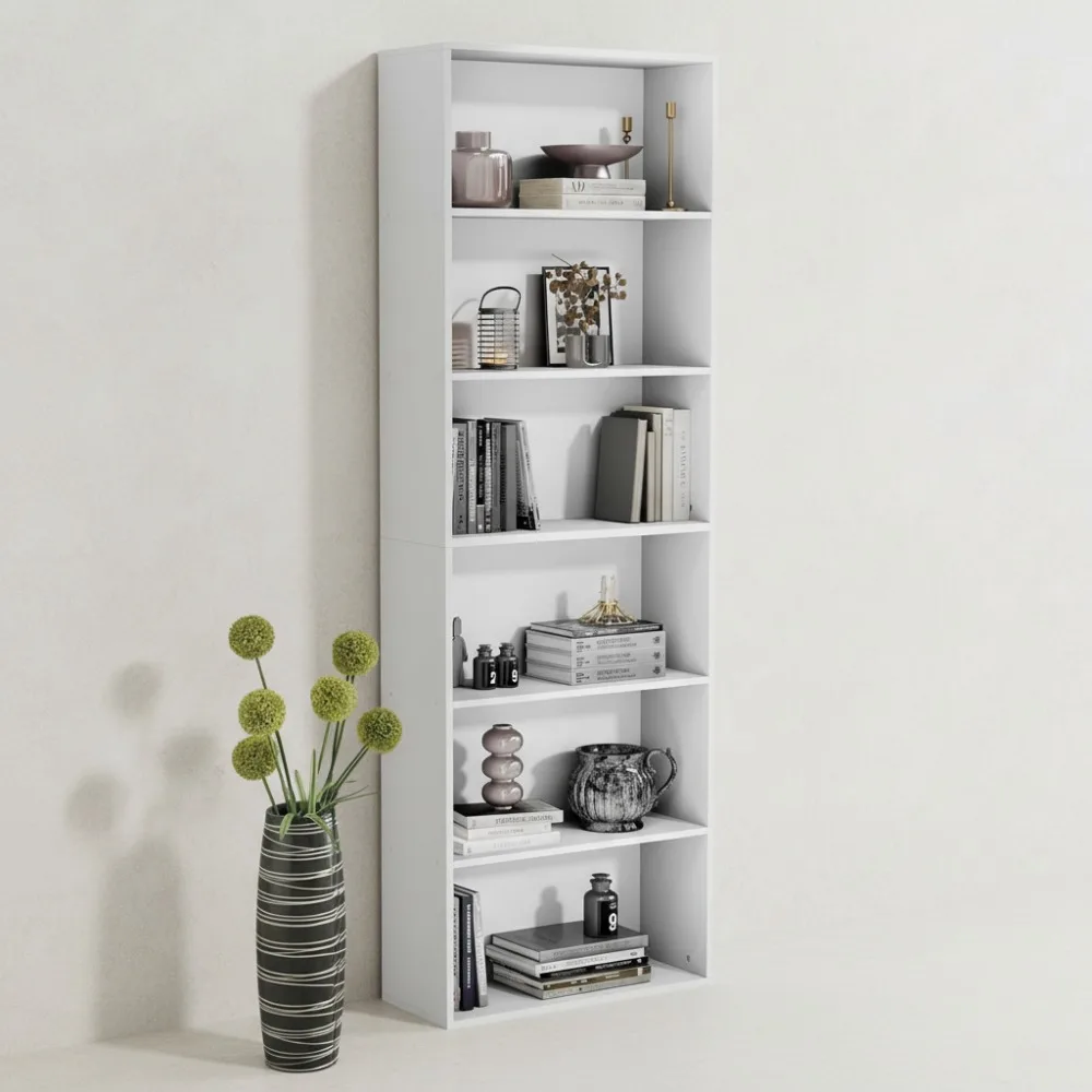 

71" Tall 6-Tier Bookshelf, Large Storage Bookcase for Living Room, Home Office, Bedroom - White