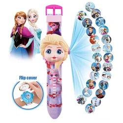 Disney Watch Frozen Anime Figure Elsa Princess Projection Watch Silicone Strap Cartoon Digital Toy Watch Gifts For Kids