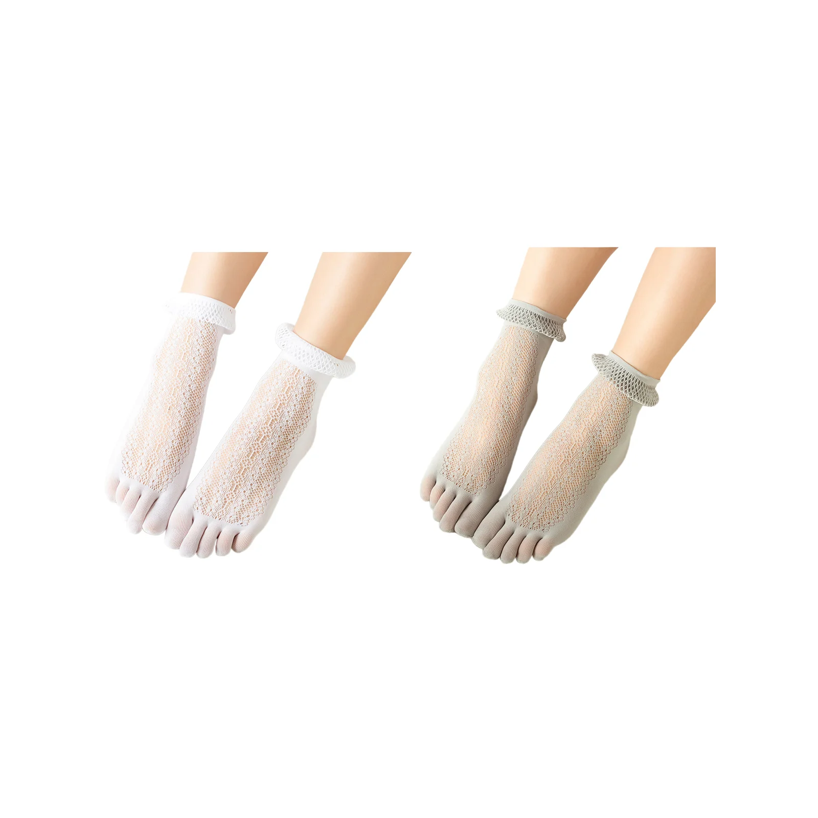 

Women's thin velvet five-toe breathable short socks white + gray 1 pair combination