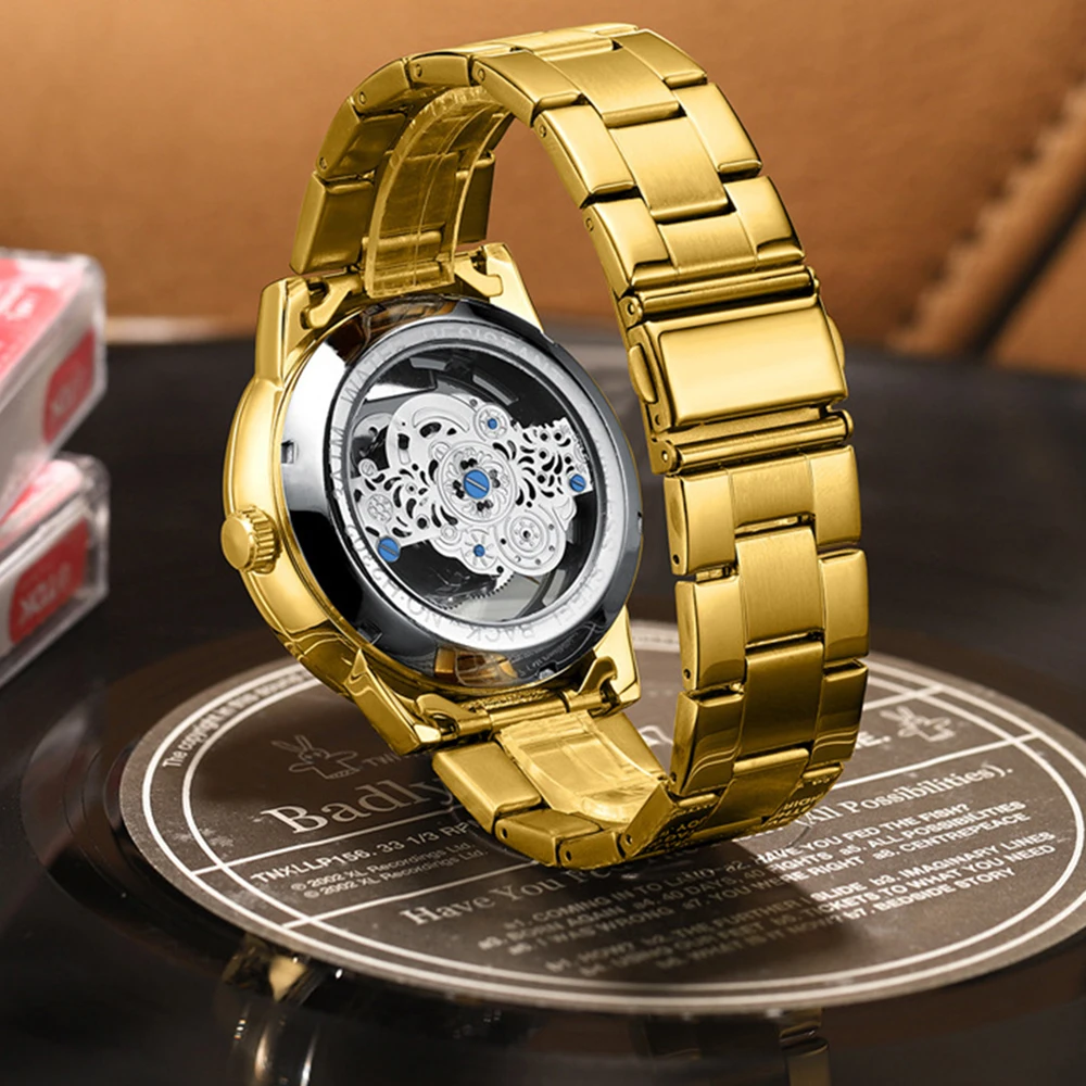 Orologio da uomo drago in acciaio pieno oro orologio da polso al quarzo Business di lusso moda impermeabile Display luminoso orologio maschile Reloj Hombre