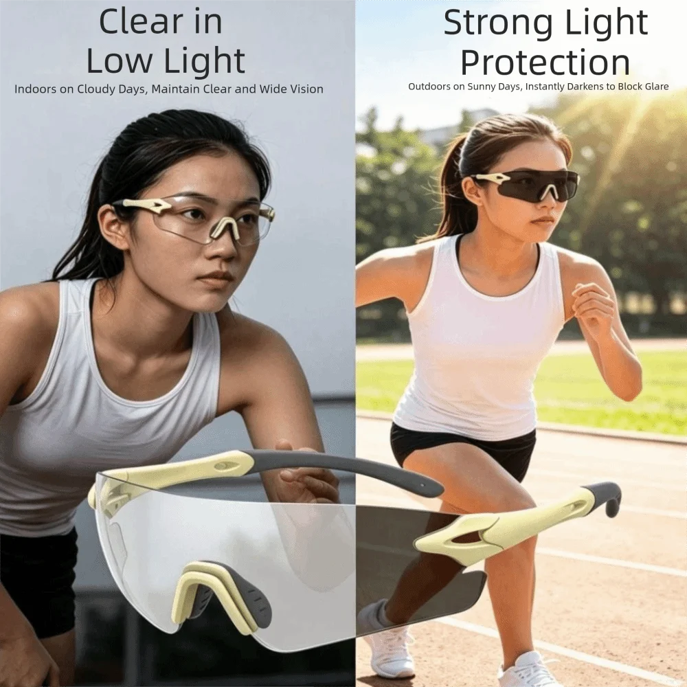 UV400 Photochromic Cycling Glasses Anti-Splash Anti-UV Sports Fashion Color Changing Sunglasses Transparent Photochromic Lenses