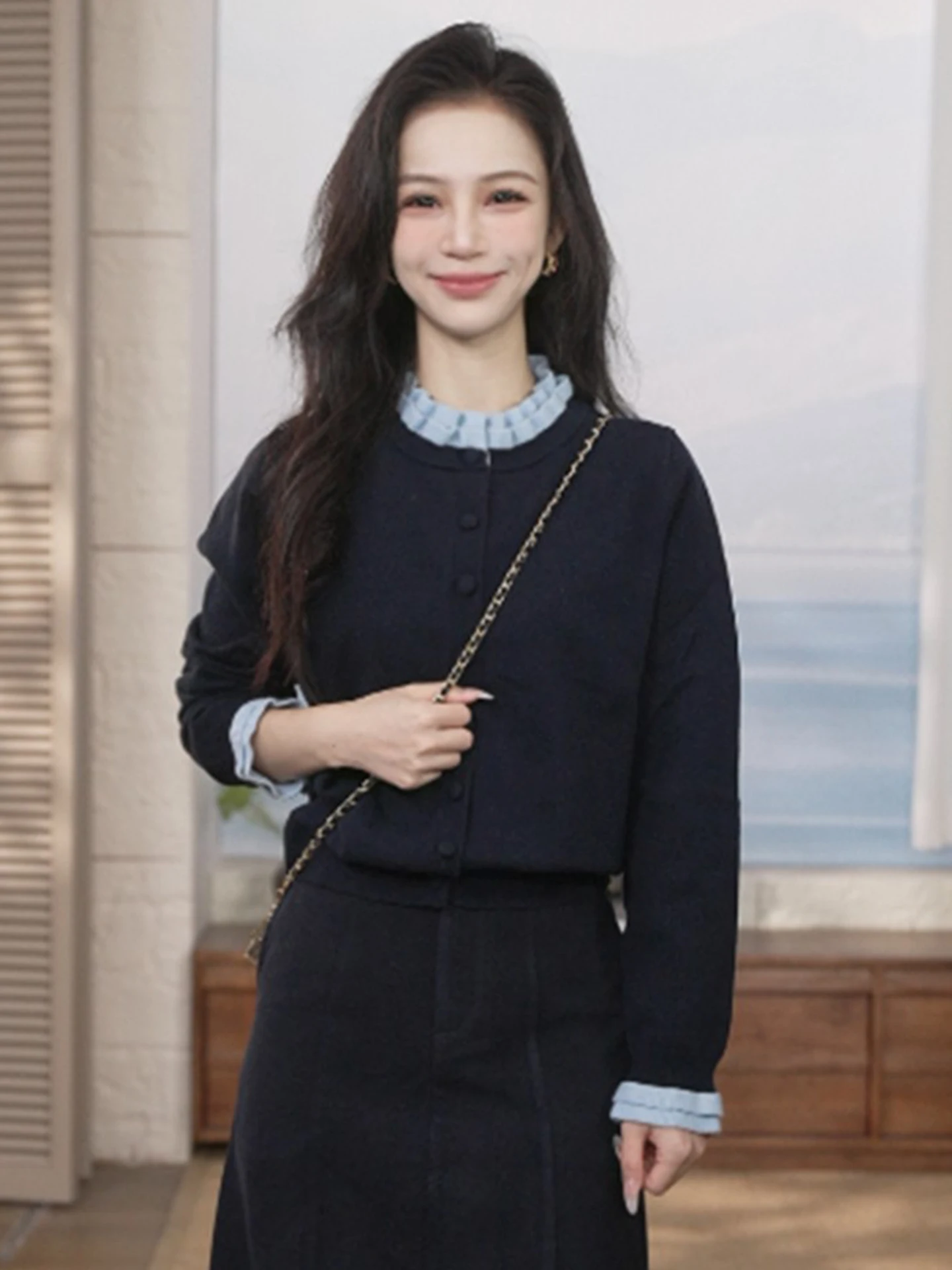 

Ele вязаный длинный свитер свека на одной пуговице, повседневная осенняя одежда 2022, корейский шерстяной кардиган прямого кроя с Poetic Lin