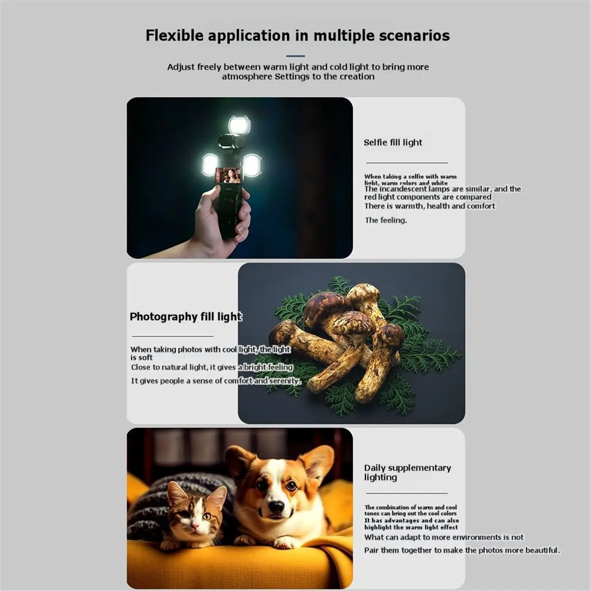 DT527 STOCK-For Pocket 3 Fill Light White Warm Soft Triple Mode Fixed Clip Magnetic Fill Light Sports Camera Accessories