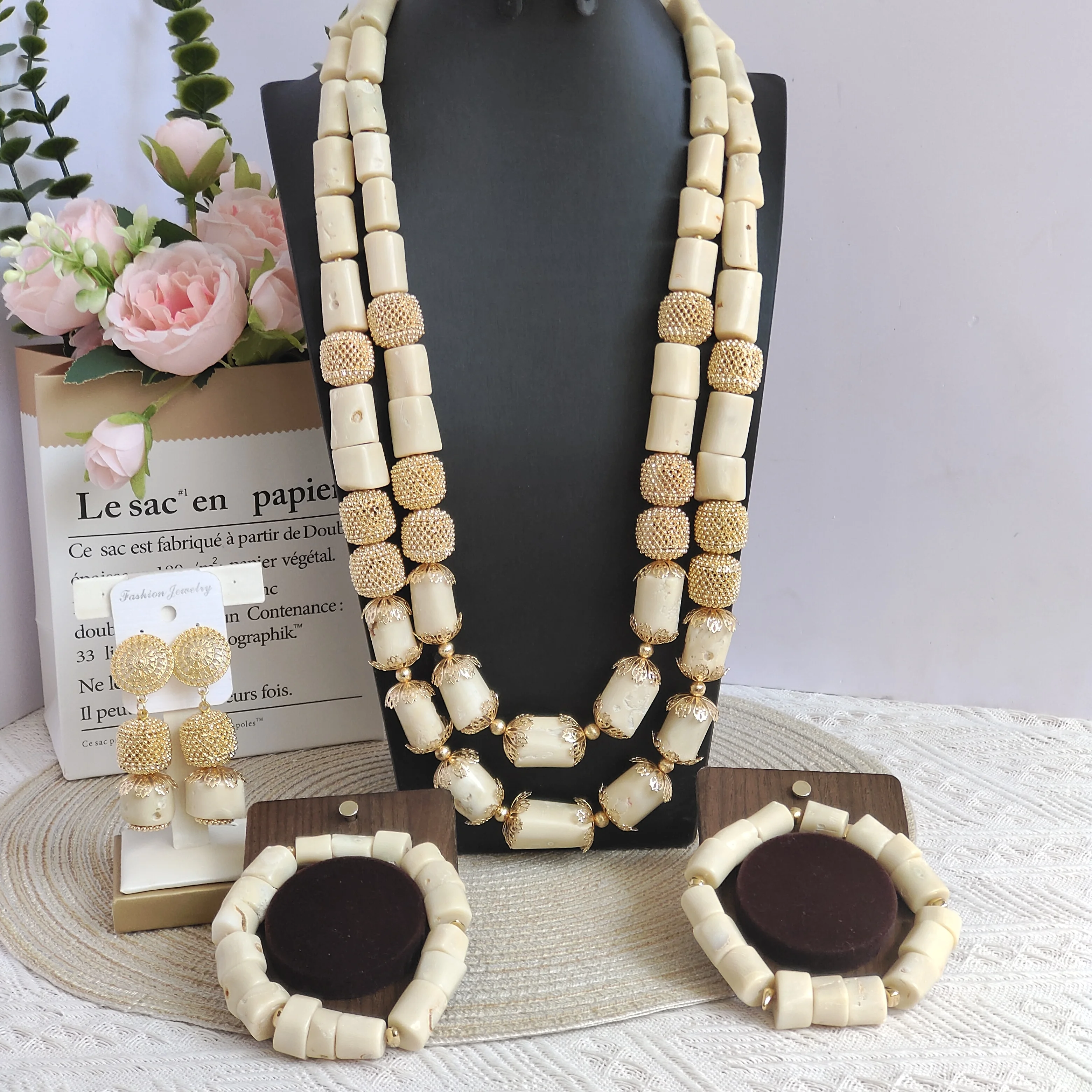 

Laanc natural white african wedding coral set jewelry