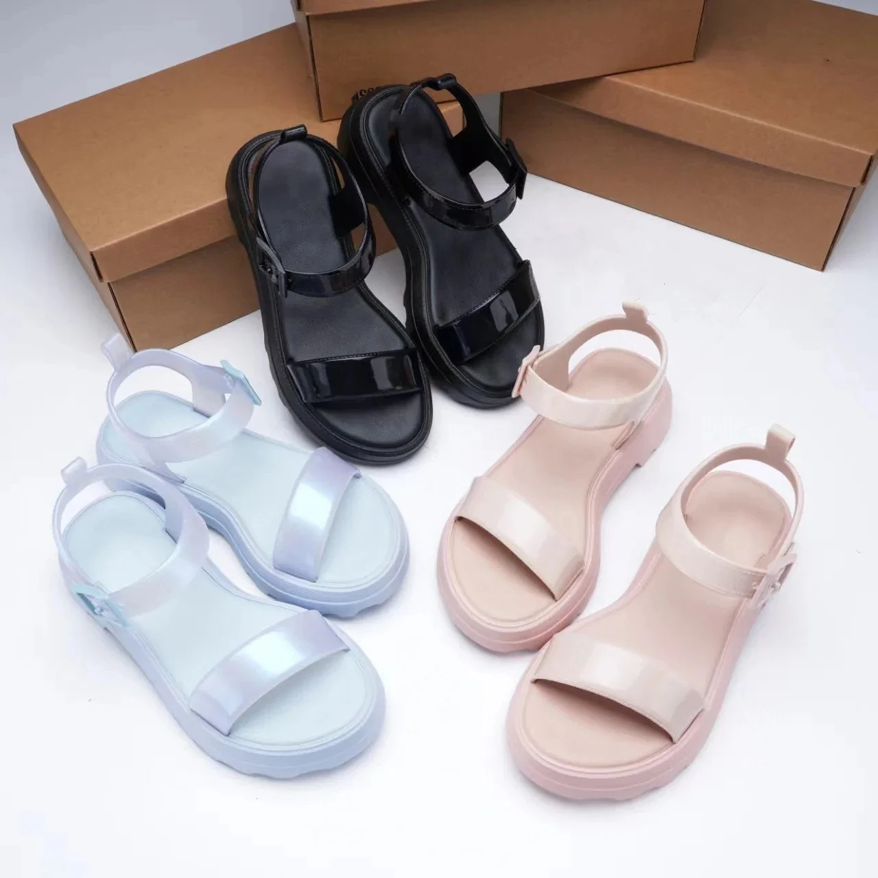 Mini Melissa 2024 Brazil Brand Women Summer Platform Sandals Ladies Fashion One-line Sandals With Medium Muffin Heels Jelly Shoe