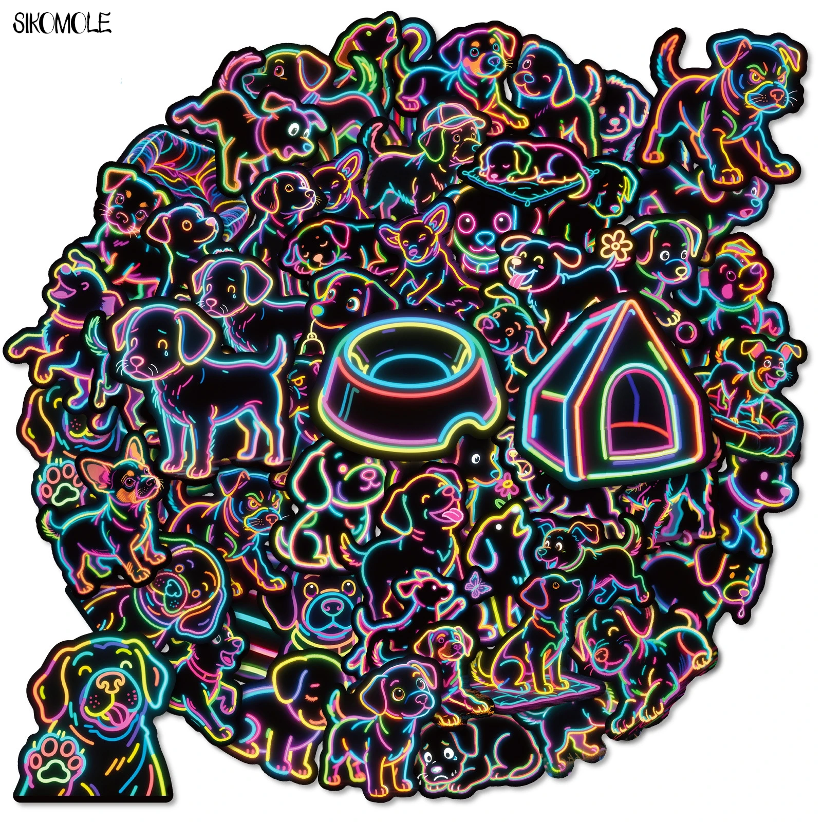 10/30/50 SZTUK Neonowe Naklejki Graffiti z Psem w Stylu Kreskówkowym Kawaii Zwierzęta DIY PVC Dekoracja Kreskówkowa Laptop Gitara Wodoodporna Naklejka