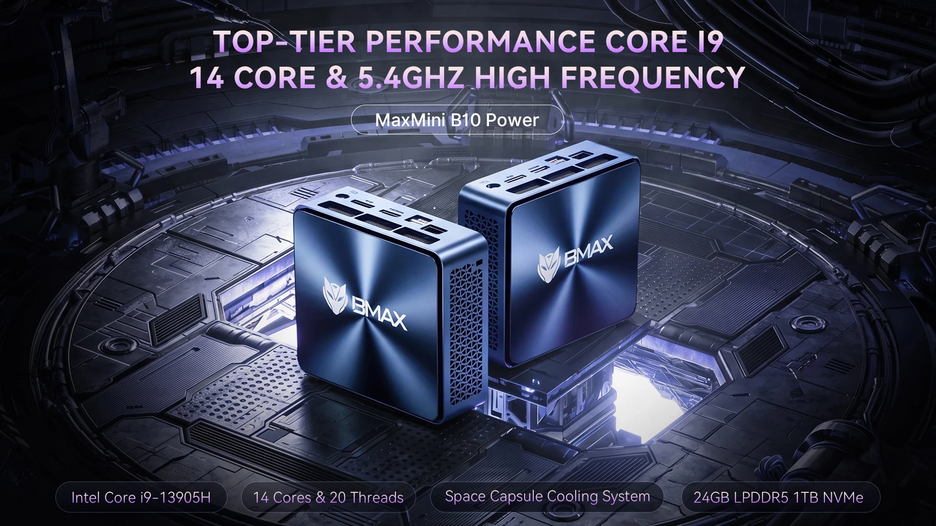 Bmax B10 Power Mini Pc Intel Core I9-13905H 24Gb RAM 1Tb SSD Wifi Bluetooth USB HDMI Type-C Windows 11 Pro