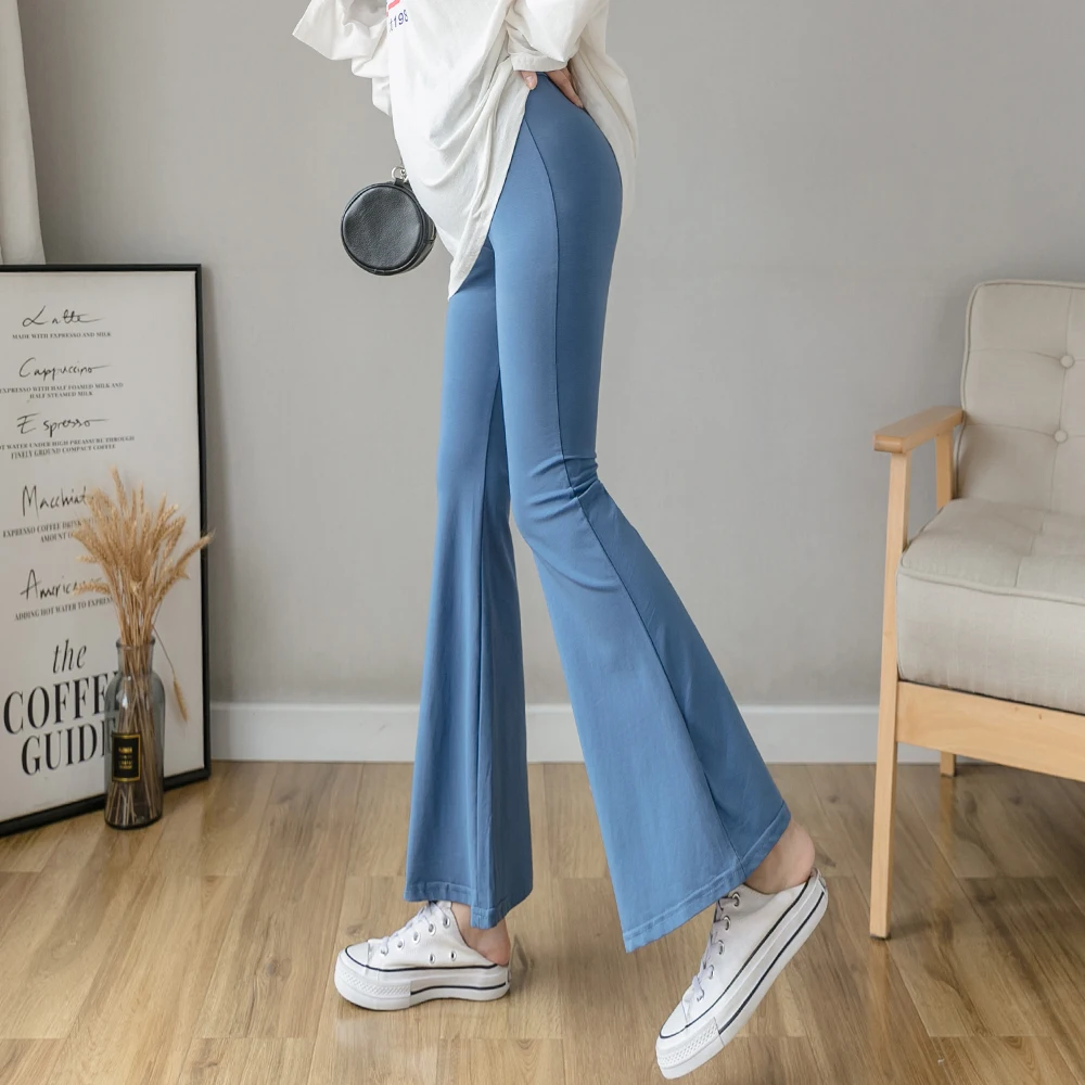 

2024 Autumn Maternity Boot Cut Solid Colot Low Waist Slim Hips Stretched Pregnant Woman Flare Trousers Elegant Pregnancy Pants