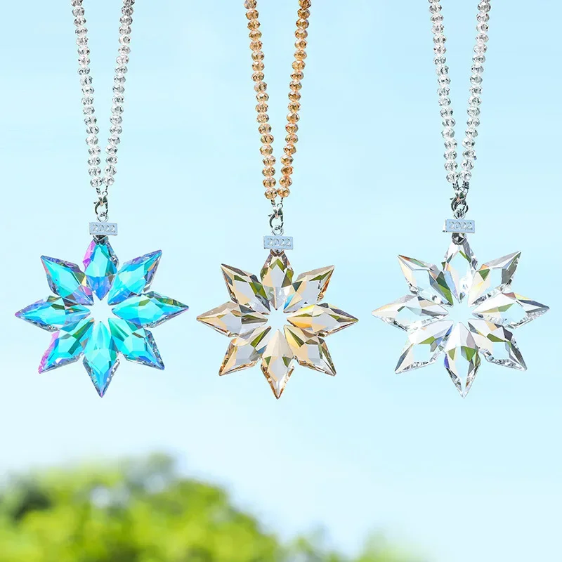 Car Snowflakes Pendant Decoration Colorful Transparent Crystal Hanging Ornaments Car Decor Interior Accessories Christmas Gift