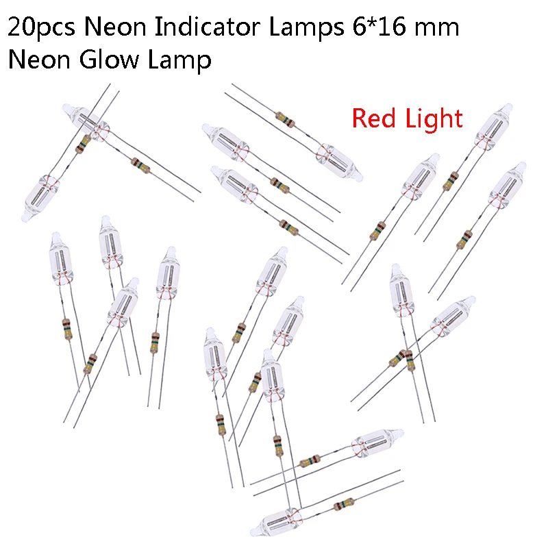 

20pcs Neon Indicator Lamps With Resistance Connected To 220V 6*16 mm Neon Glow Lamp Mains Indicator RED Standard Miniature Neon