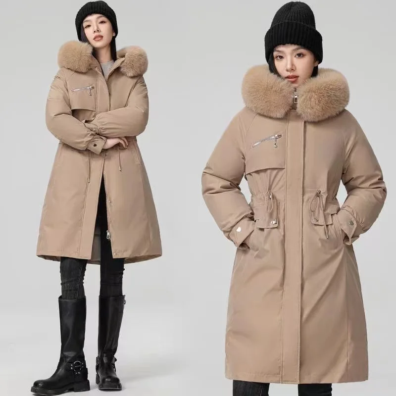 Winter Women Jacket Parka Clothes Loose Long Coat Wool Liner Hooded Jacket Fur Collar Warm Thick Warm Snow Wear Padded Parka