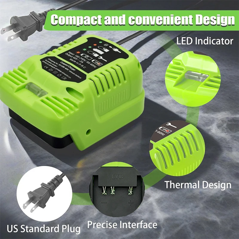 Power Tool Accessories 100-240V Lithium Battery Mini Compact Charger for Ryobi 40V Lithium Battery US Plug OP4015 OP4040 OP4050