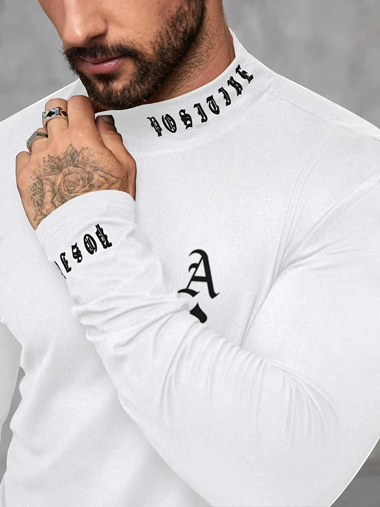 Spring and autumn thin-bottom shirt long-sleeved summer semi-high-neck men's long-sleeved T-shirt Fitness T-shirt men daily