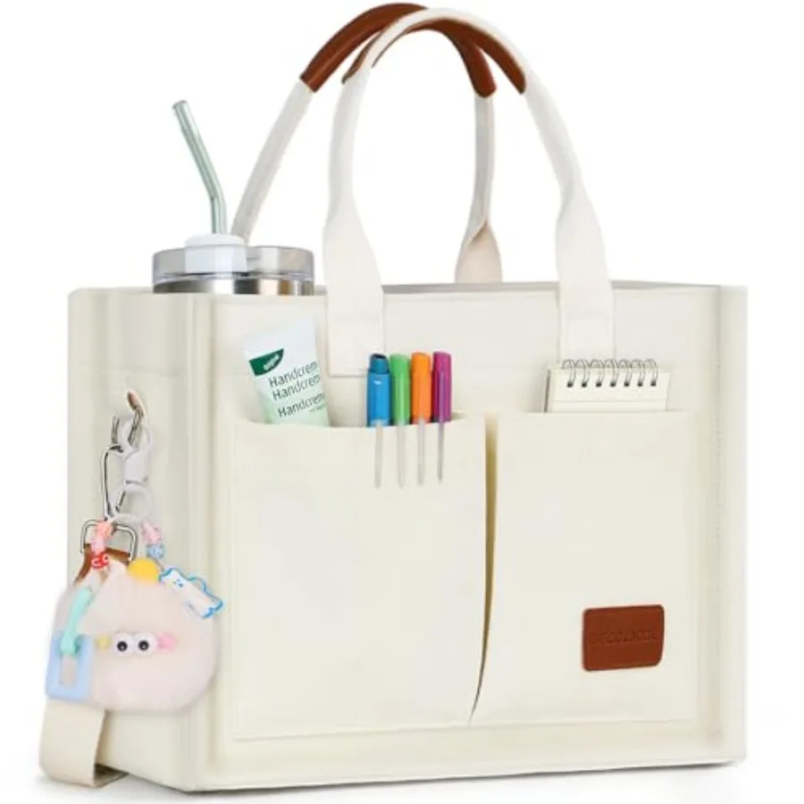 

Structured Canvas Tote Bag for Women Multi-Compartment Zippered Purse for Work Bible Travel
