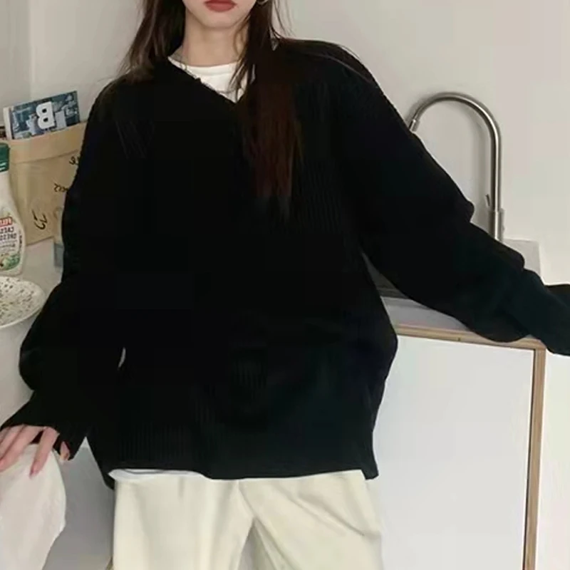 シックな秋の新怠惰なスタイルの女性のセーター V ネック長袖ルーズ痩身ニットトップ快適で暖かいファッショナブルな