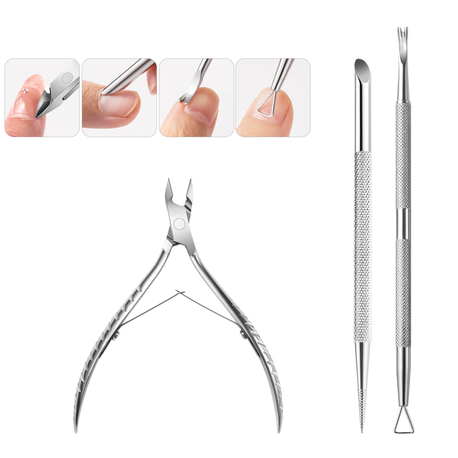 1/2/3PCS Edelstahl Nagelhautschneider mit Pusher Sticks Maniküre Werkzeuge für Home Salon Nagelhautzange Professionelle Nagelpflege