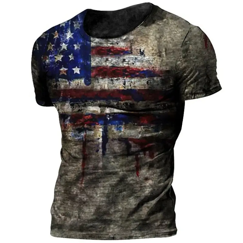 Fashion Street Men 3d Printing American National Emblem Personality Creative Large Size O Collar Short Sleeve Trend Casual Top