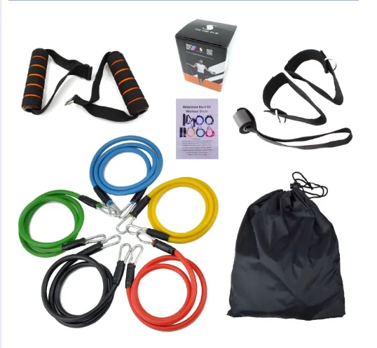 Hampool-Juego de bandas de resistencia de látex elásticas portátiles, 6 tubos, 11 Uds., cuerda de tracción de látex para Yoga, látex elástico portátil para Fitness