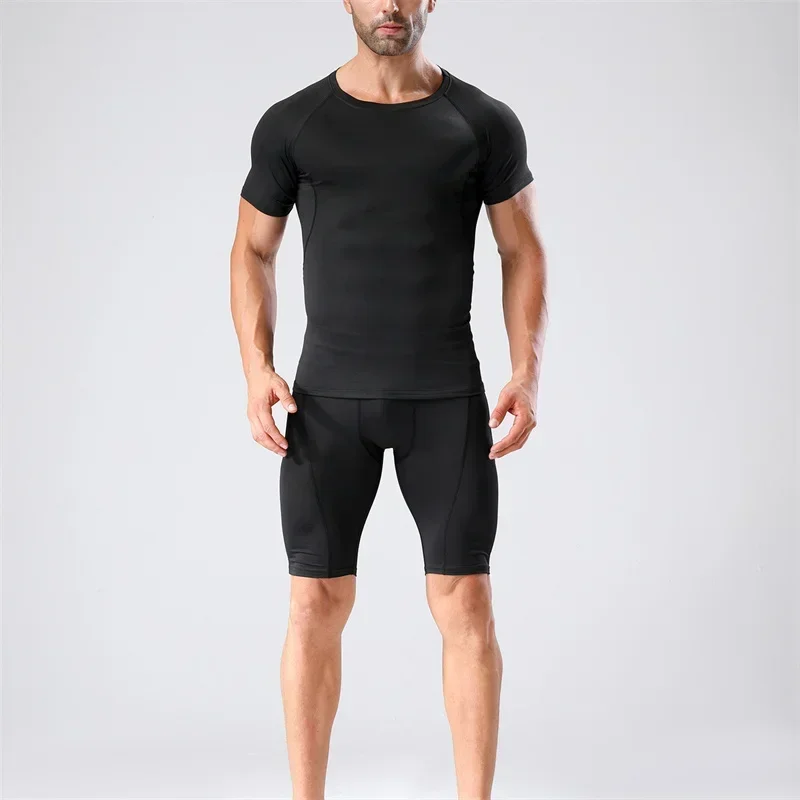 2pcs Men's Compression Sportswear Suit Gym Tight Yoga Sets Workout Jogging MMA Fitness Sports shirt+Shorts Tracksuit Running Set view 5