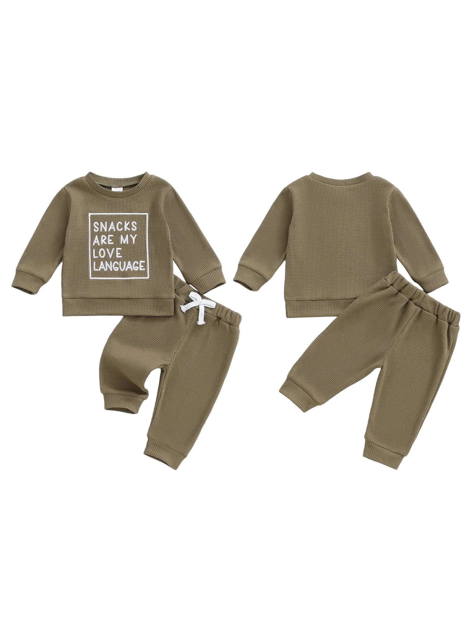 

Осенняя одежда для маленьких мальчиков, свитер в рубчик с длинными рукавами и круглым вырезом, свитер с вышивкой алфавита, эластичный пояс, однотонные брюки, комплект из 2 предметов