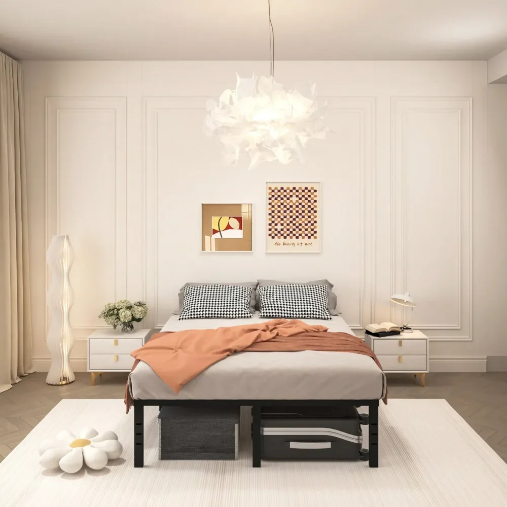 

16-дюймовая кровать с местом для хранения вещей, прочная и надежная основа для матраса, простая сборка, не требует пружинного блока, черный цвет, размер Twin Full Qu.