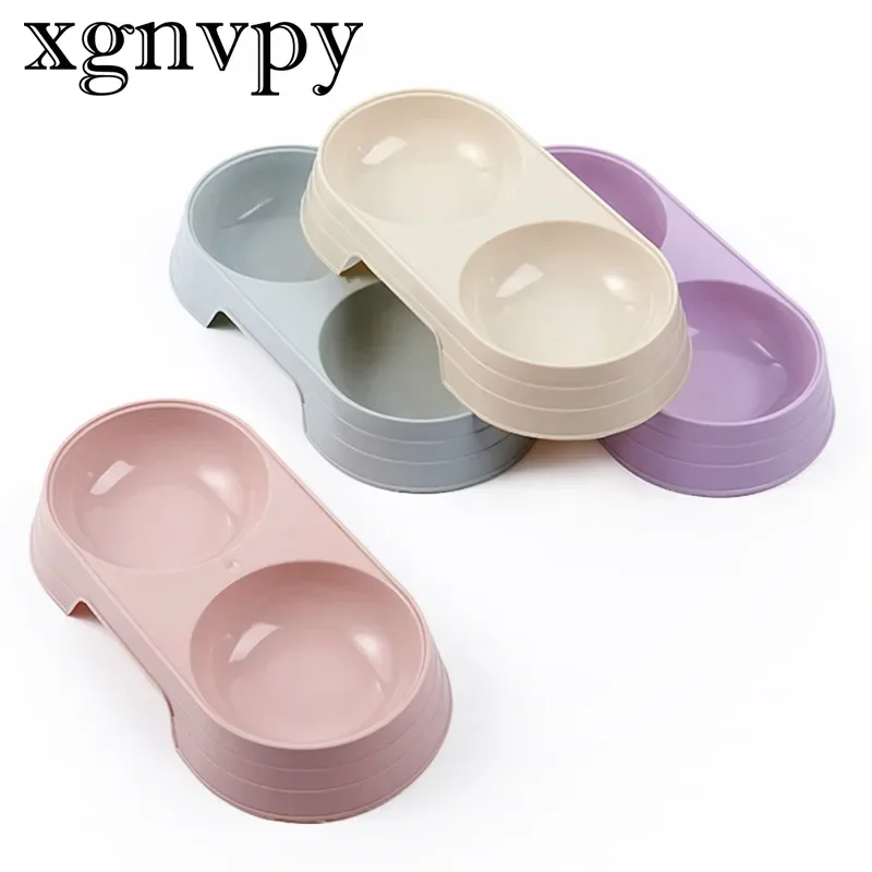 xgnvpy Dogs Cats Feeding Double Bowl Macaron Design Plastic Pet Bowl Water Drinking Food Container