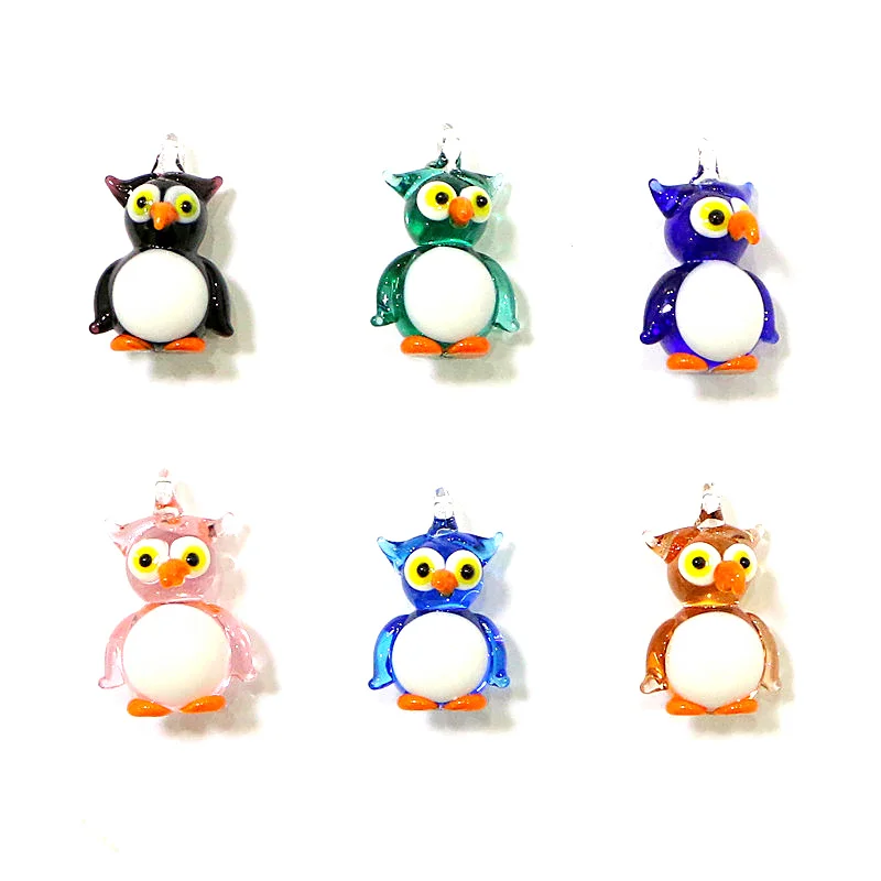 

Cute Mini Glass owl Figurine Charm Pendant Kawaii Bird Animal Ornament for Diy Jewelry Making Accessories or halloween Trinkets