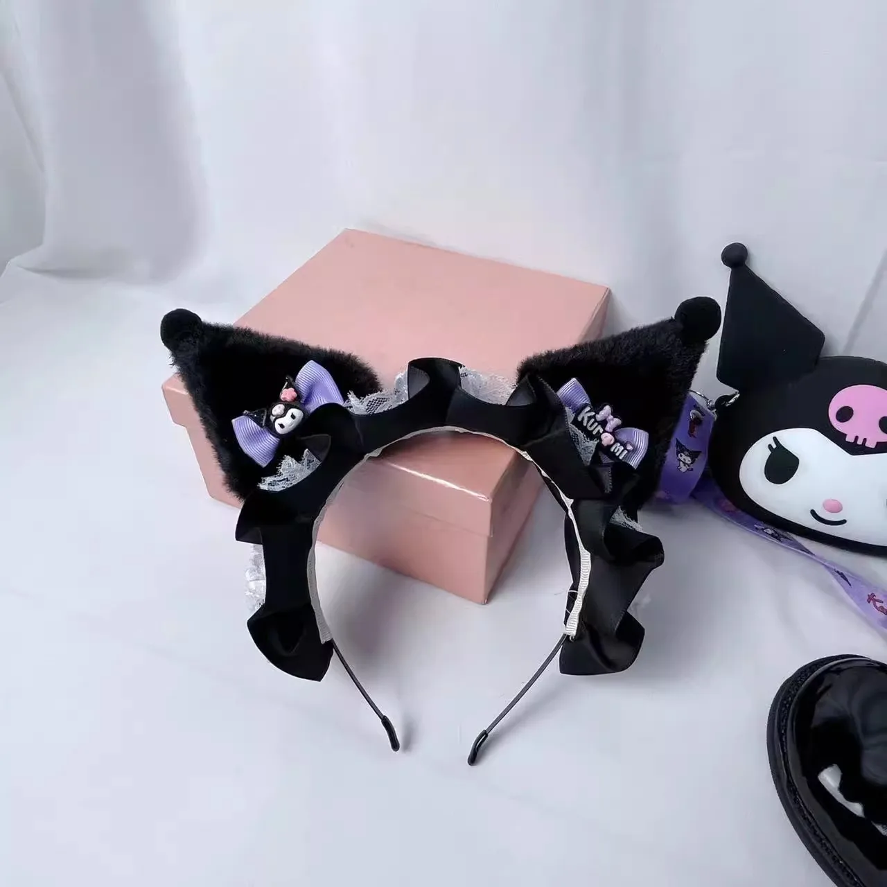 New Sanrio Anime Headband Kuromi Cute Anime Cartoon Lolita Plushie Hair Accessories Halloween Kids Doll Girl Gift Bow Hair Clip