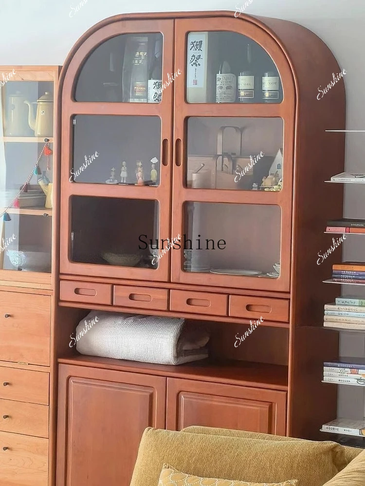 

Medieval solid wood glass display cabinet Japanese simple retro locker FT