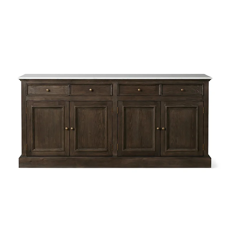 Custom natural solid wood wood cabinet marble top 4 drawer storage wooden tableware cabinet