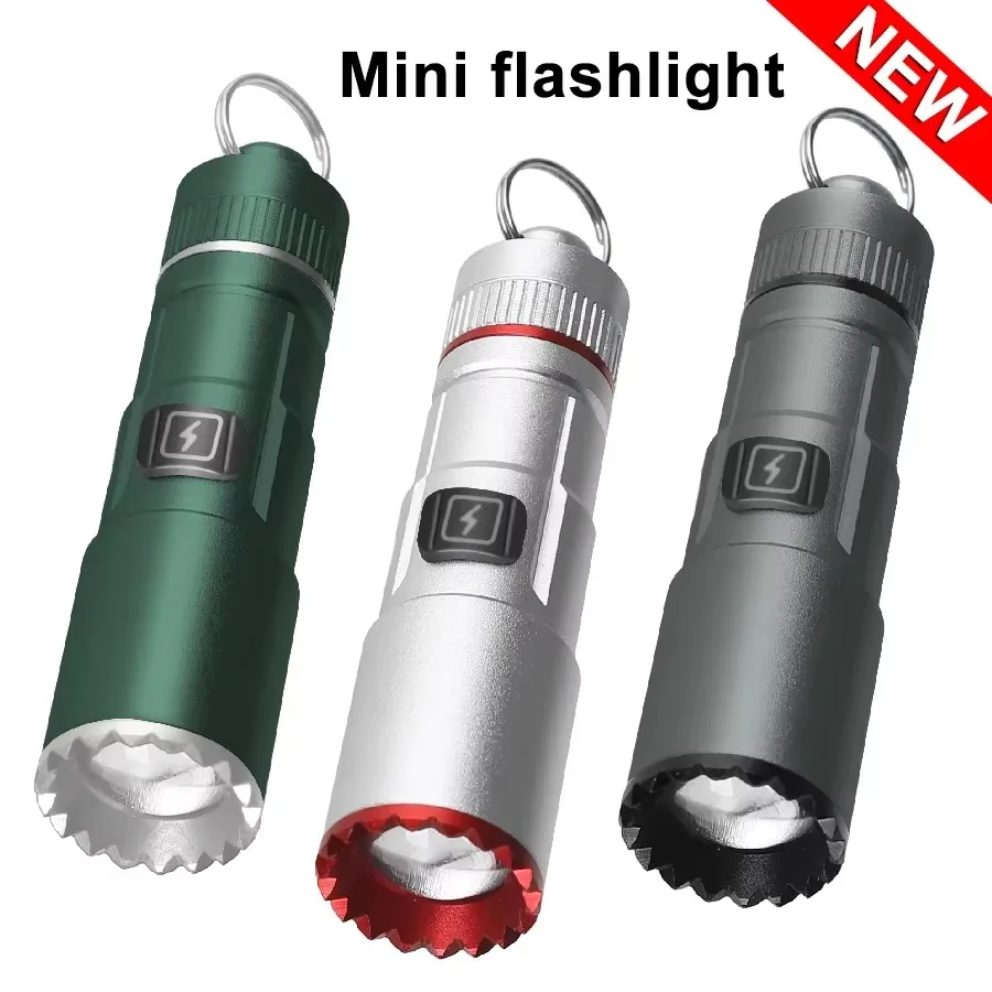 1000LM Portable LED Flashlight Mini USB Rechargeable Torch with Necklace Keychain Flashlights Camping Fishing Pocket Lantern