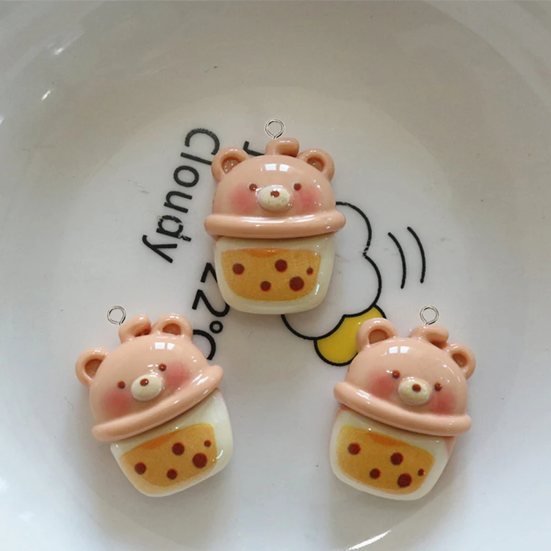 10Pcs Cartoon Rabbit Bear Resin Charms Kawaii Cherry Strawberry Animals Pendants for Keychains Earrings DIY Jewelry Making Craft