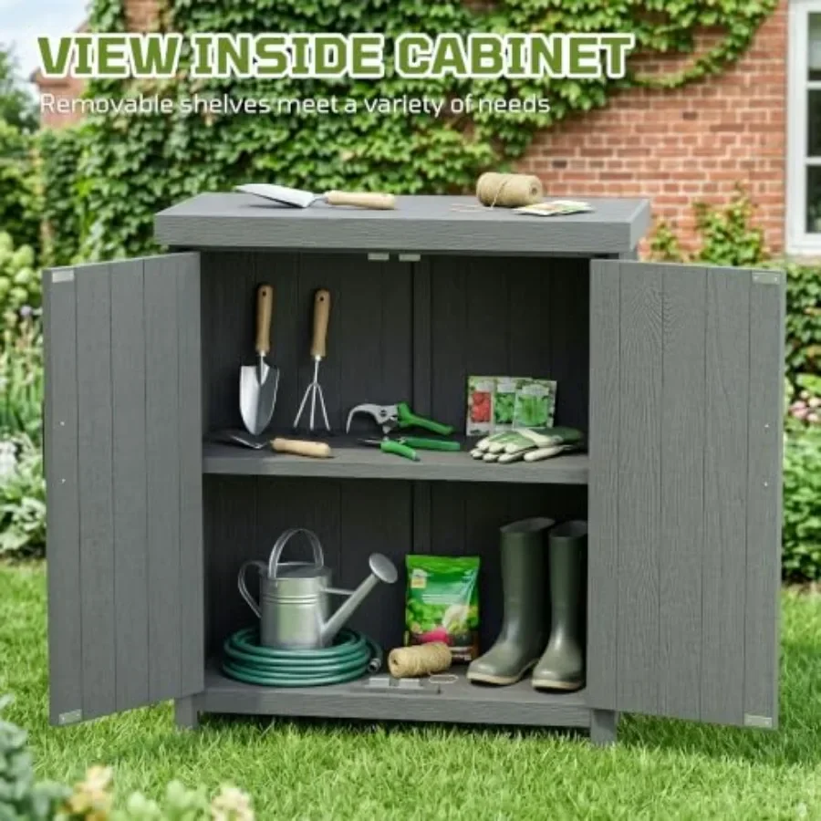 Weatherproof Outdoor Storage Cabinet for Patio Use, HIPS Waterproof Material, Grey, Rust-Resistant and UV-Stabilized Design