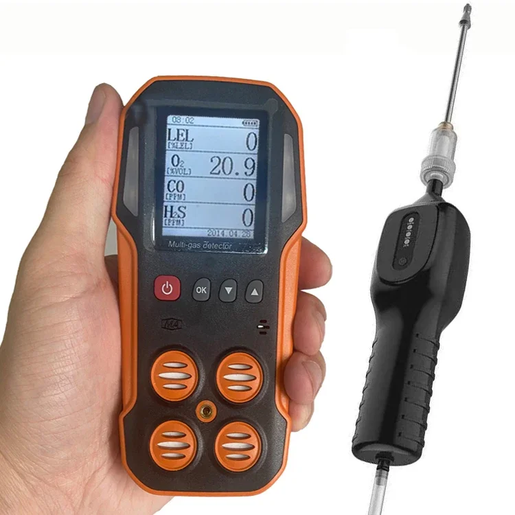 Orange Cheap price Honeywell sensor handheld multi gas detector 4 gas monitor LEL CO H2S O2 portable gas analyzer with pump