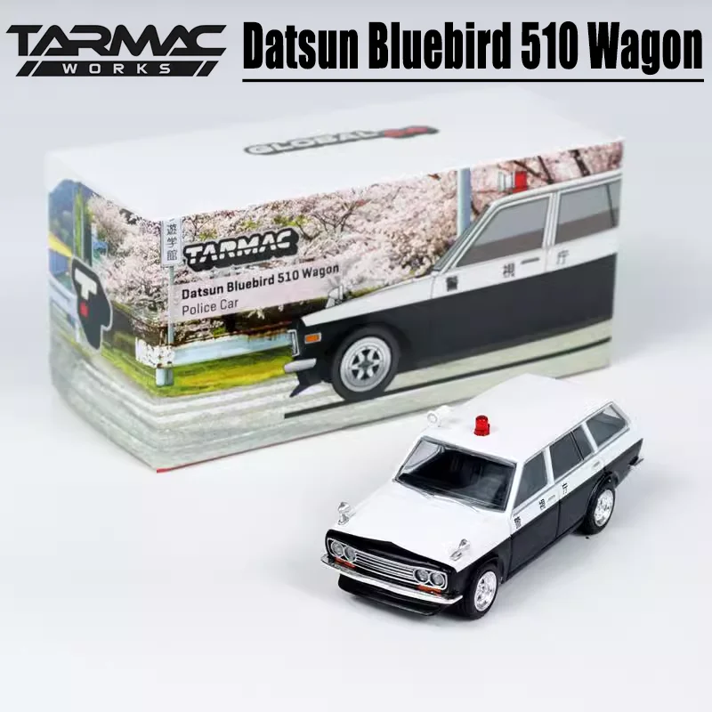 Tarmac Works 1/64 Datsun Bluebird 510 왜건 일본 경찰차 합금 장난감 모터, 다이캐스트 금속 모델 선물