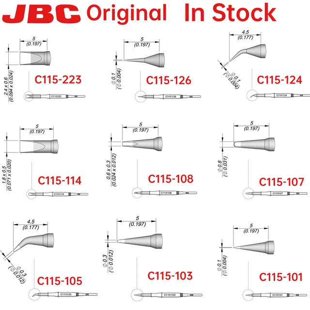JBC 100% oryginalne groty lutownicze C115 do NT115 Nano uchwyt stacji lutowniczej precyzyjne narzędzia do lutowania SMD PCB narzędzia do naprawy