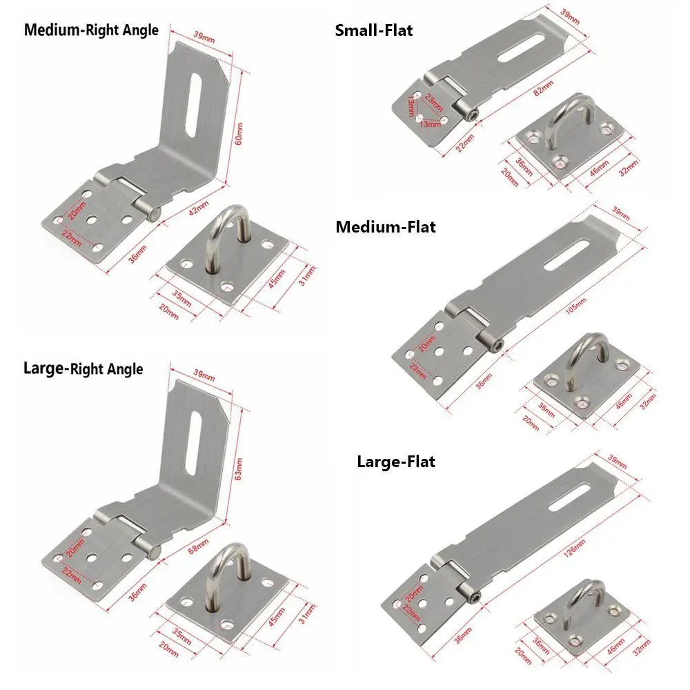 Durable Stainless Steel Padlock Hasp Burglar-proof Right Angle Door Clasp Lock 90 Degree Household Gate Bolt