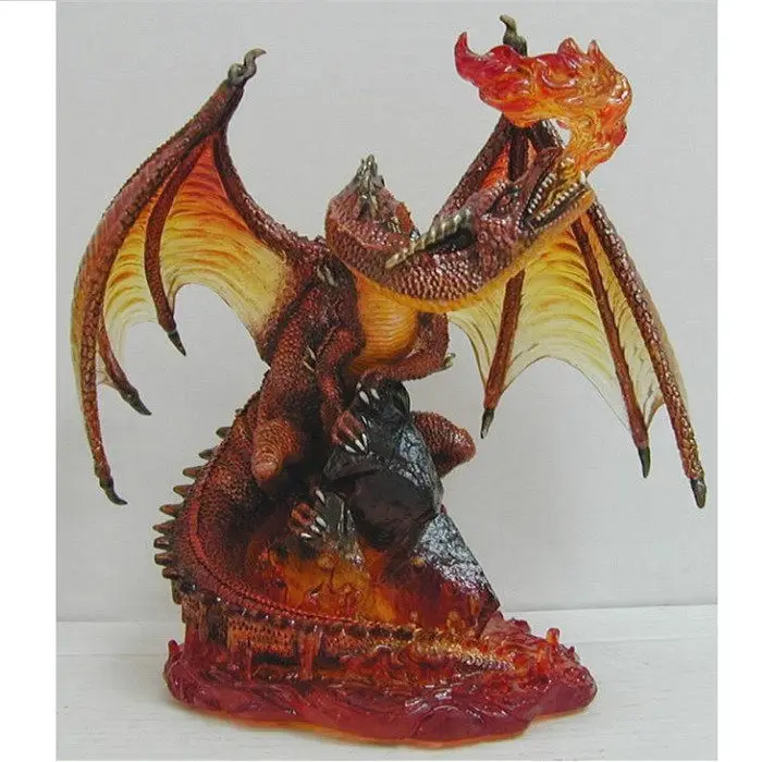 Red Fire Dragon Resin Figurine Fantasy Fire Breathing Dragon Statue Lava Base Mythical Creature Desktop Ornament Home Decoration
