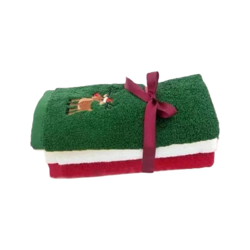 3 pçs toalhas de natal puro absorvente bordado algodão puro presente de natal para varejo e supermercado bonito dos desenhos animados bordado