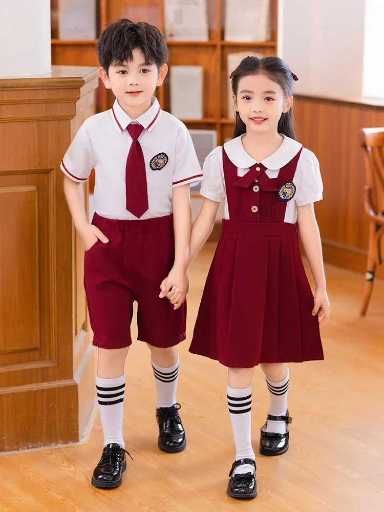 Primary school class uniforms, summer attire, British academic style, kindergarten uniforms, children's suits, summer school