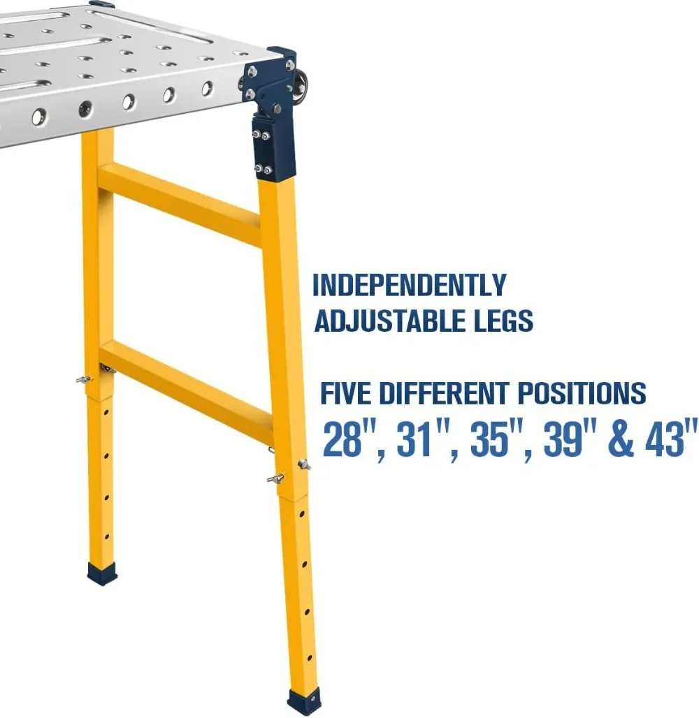 Plataforma de trabalho portátil versátil de aço e mesa de soldagem com rodízios Mesa galvanizada de 55 x 14 polegadas 1100 libras. Capacidade de carga