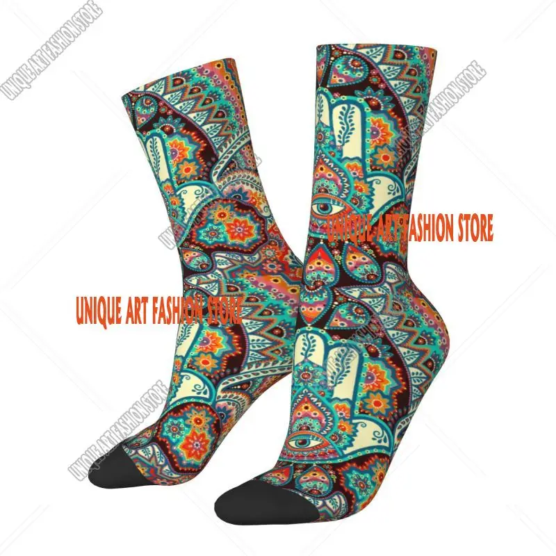 Hamsa Hand Evil Eye Mandala Men's Crew Socks Unisex Cute 3D Printing Tribes Amulet Dress Socks