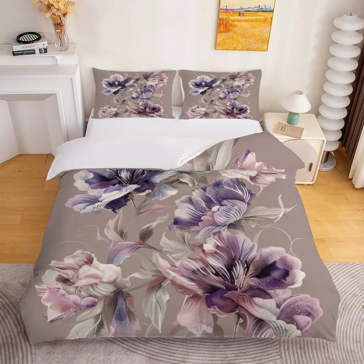 Down comforter set, extra large size  blue-purple   1 duvet cover, 2 pillowcases, 3 pieces