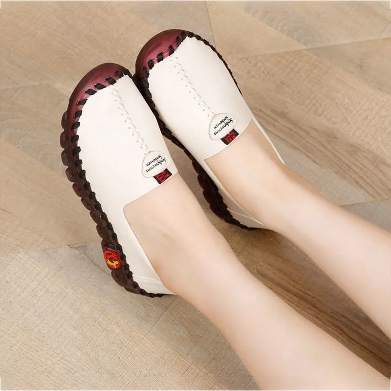 Thick Sole Flats Korean Shoes For Women Cozy Leather Slip On Moccasins Pregnant Woman Wide Fit Orthopedic Shoes Women\'s Loafers