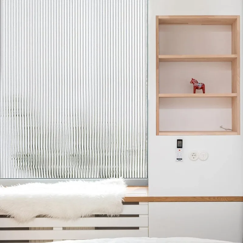 

3D Reeded Glass Window Film - Static Cling Non Adhesive Frosted Vinyl, Privacy Decorative Decals for Bathroom Living Room Home