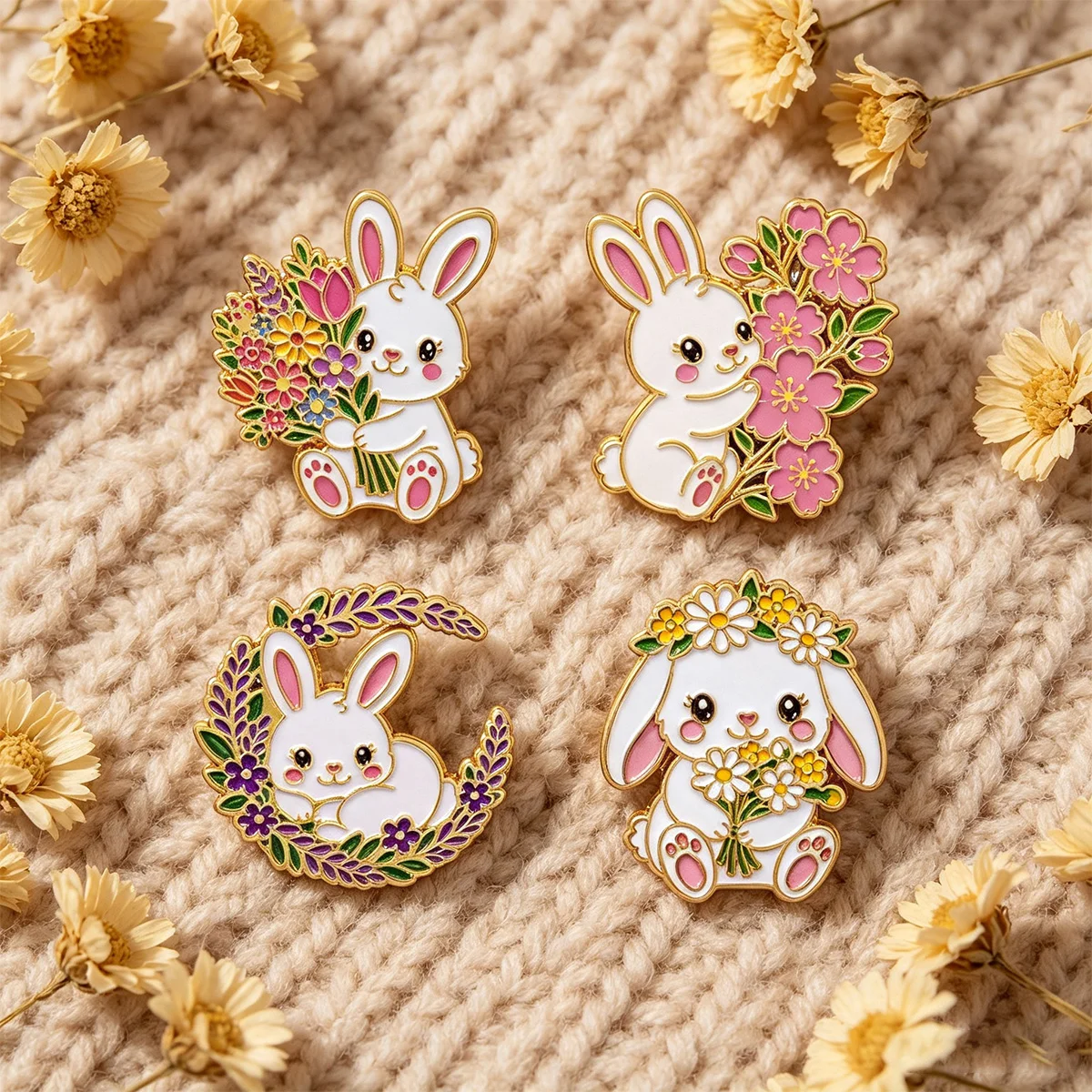 Floral Wild Animal Enamel Pins Leopard Wolf Cute Cat Rabbit Metal Lapel Brooch Badge Denim Jacket Backpack Decor Jewelry Gifts