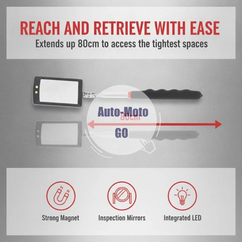 360 Degree Rotatable Car Inspection Mirror Telescopic LED Light for Auto Repair Engine Chassis Examination