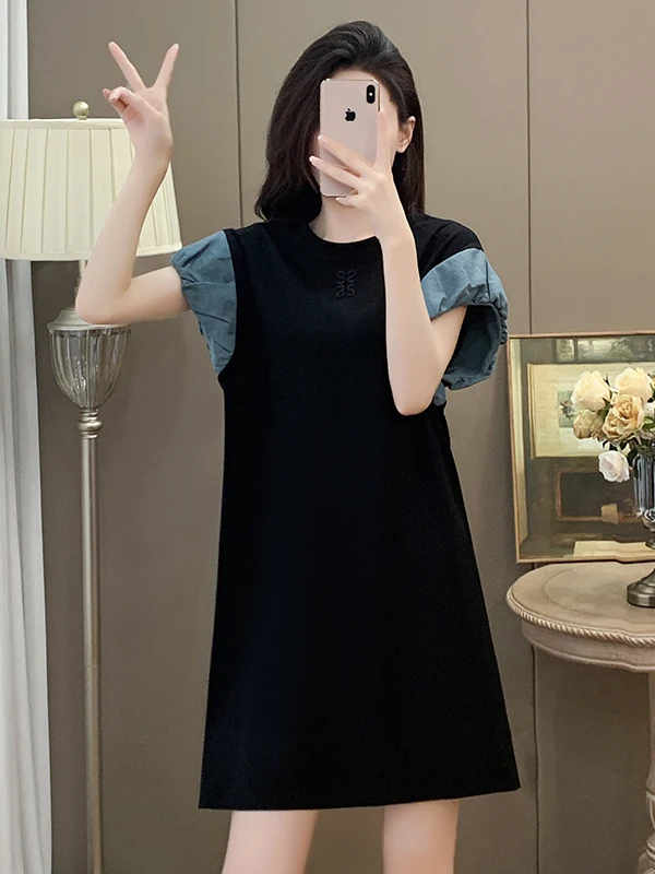 ملابس نسائية صيفية جديدة بسيطة غير رسمية على شكل حرف a ملابس نسائية للتنقل الكورية Sle ort Sve round Ne Dr