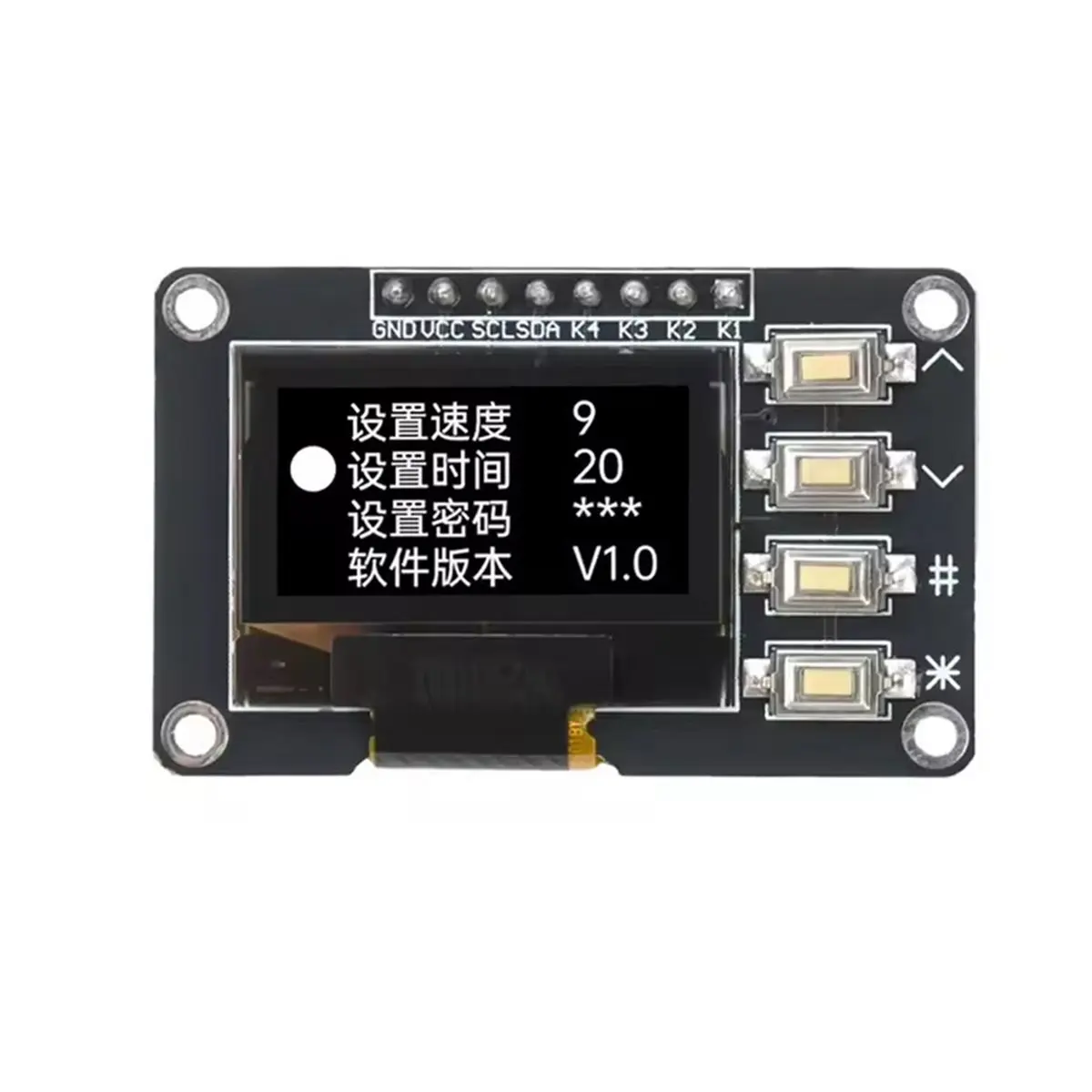 A85P 0.96 Inch OLED Display Module with 4-Key Menu Control I2C SSD1306 128x64 Resolution 3.3V Screen Board A