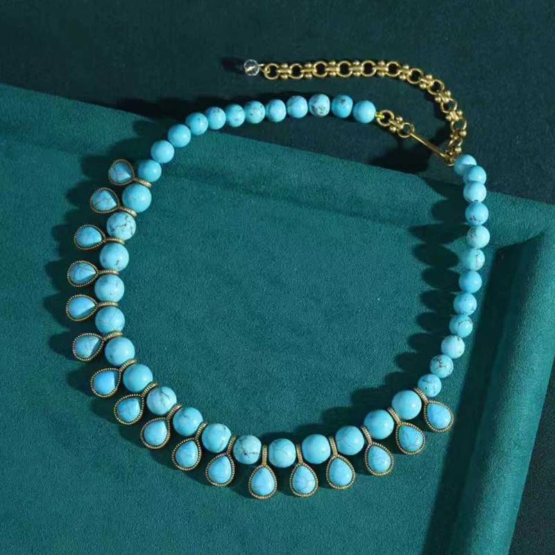 

Vintage Turquoise Stone Water Droplet Bead Necklace Jewelry Luxury Water Drop Statement For Woman Quality Wedding Party 2025